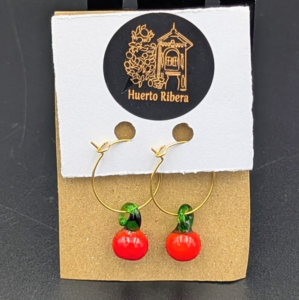 🍒 Huerto Ribera Glass Cherry Hoop Earrings